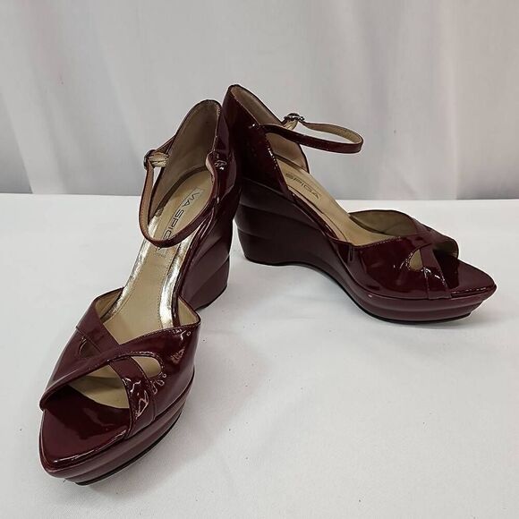 Via Spiga Size 7.5 B Dark Red Platform Patent Leather Heels L - Picture 4 of 11